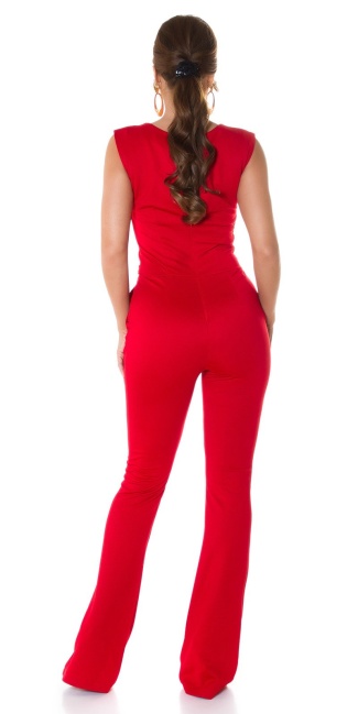 jumpsuit with gold buckle flared Red